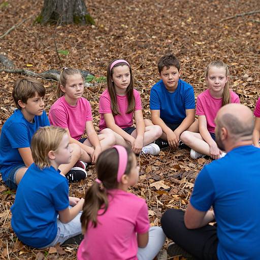 Autumn Gathering of Children in Forest