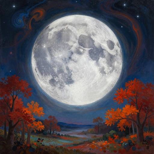 Surreal Glowing Moon Face Landscape