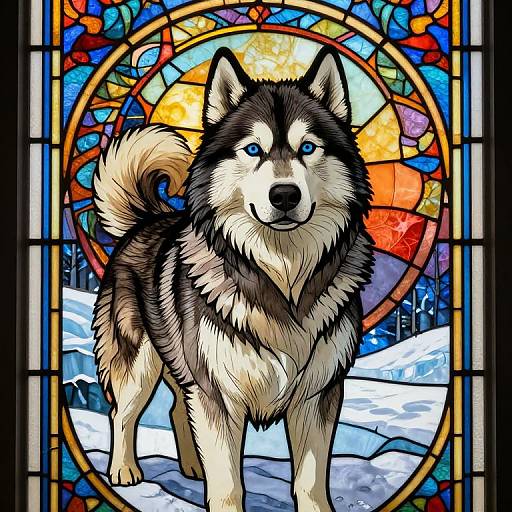 Epic Stained Glass Alaskan Malamute