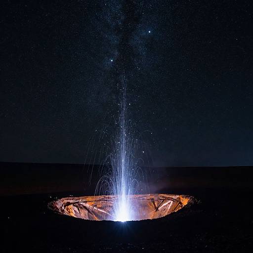 Celestial Fountain of Stars Over Glowing Crater