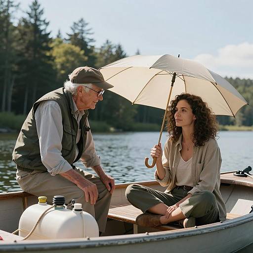 Elderly Duo on a Serene Boat