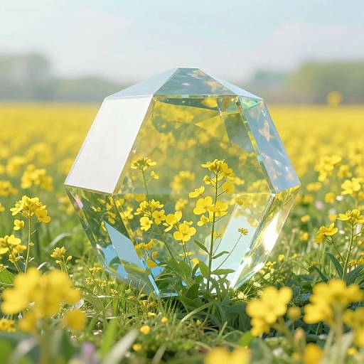 Surreal Octahedron with Blooming Flowers