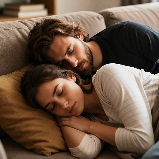 Cozy Couple on Couch in Warm Light