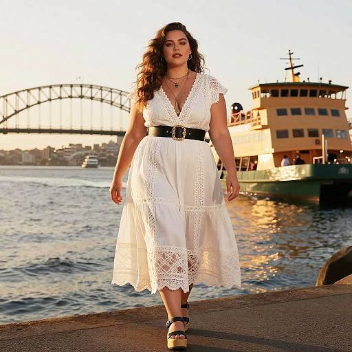 Plus-Size Woman in White Dress at Sydney Harbour