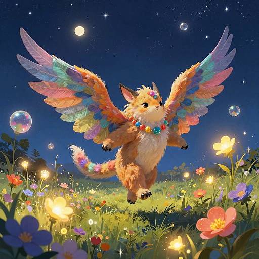 Whimsical Mythical Beast in Enchanted Meadow