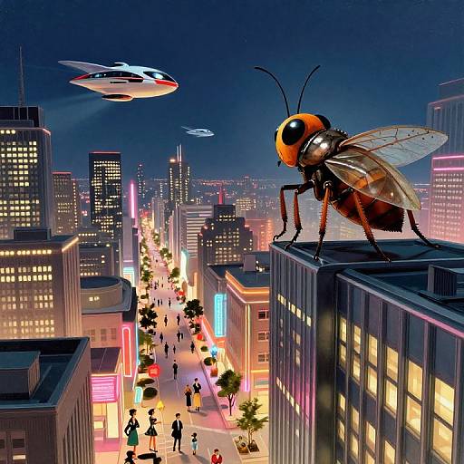 1950s Retro-Futuristic Cityscape Night