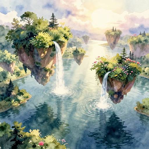 Dreamy Surreal Floating Islands Landscape