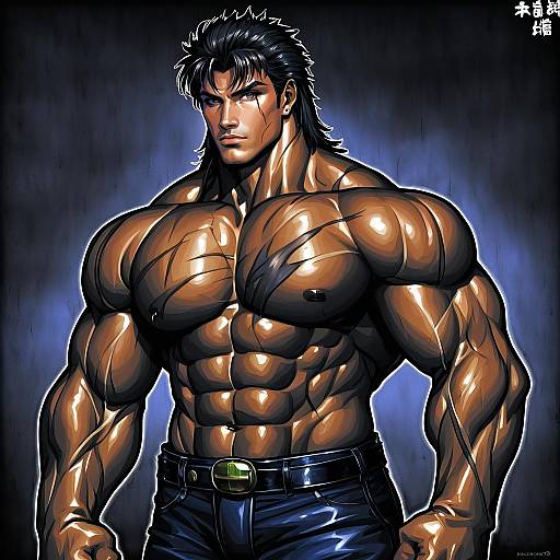 Illustration of Kenshiro, hokuto no ken in the style of Momoko (momopoco)