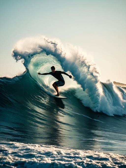 Dynamic Male Surfer on Ocean Wave