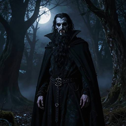 Bearded Vampire in Moonlit Gothic Forest