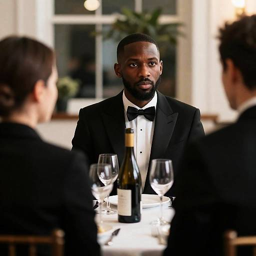 Elegant Formal Dinner with Intense Gaze