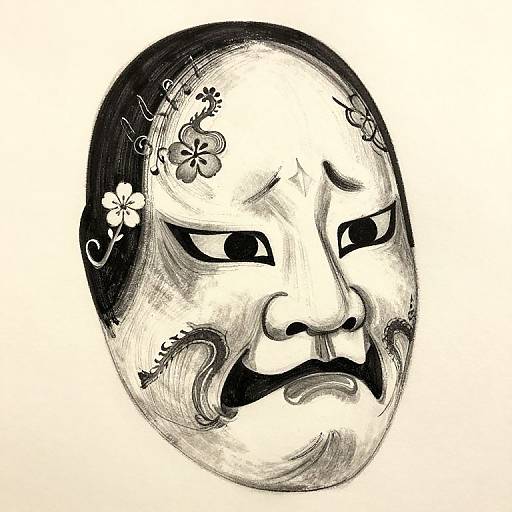 Monochrome Kabuki Mask Ink Art