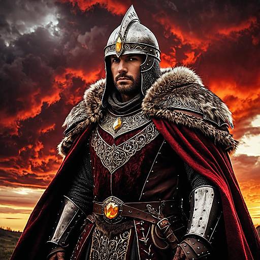 Medieval Fantasy Warrior King at Sunset