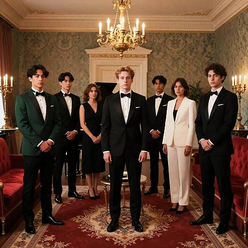 Elegant Indoor Gathering with Tuxedos