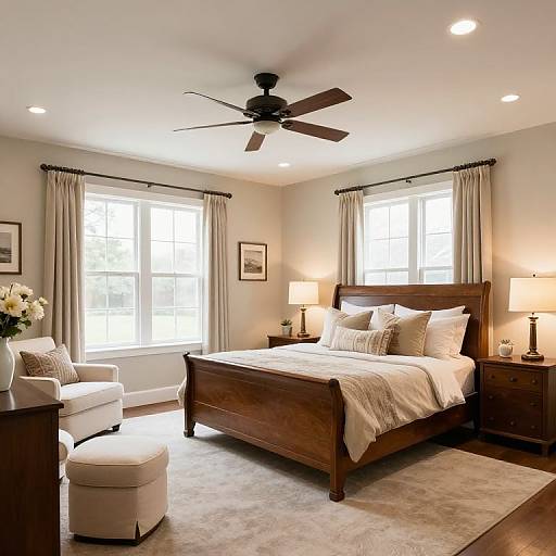 Cozy Wooden Sleigh Bed Master Suite