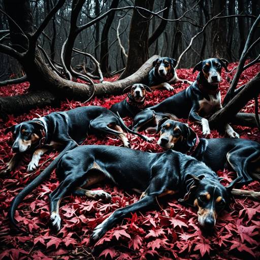 Surreal Hounds in Haunting Forest Scene Surreal Hounds in Haunting Forest Scene