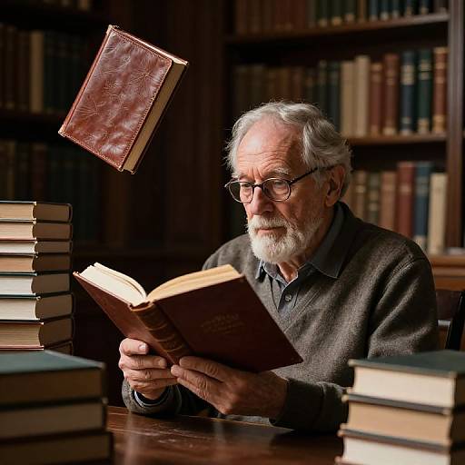 Elderly Scholar with Hovering Book