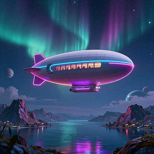 Futuristic Neon Zeppelin Airship