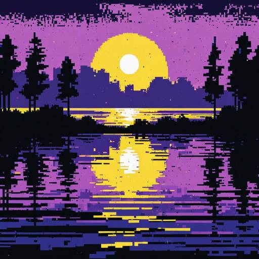 Pixelated Sunset Over Lake