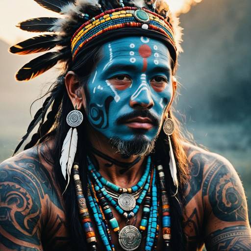 Tribal Shaman with Blue Face Paint and Tattoos