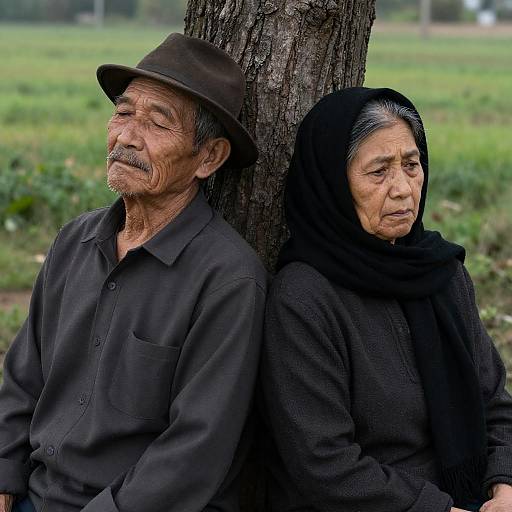 Elderly Couple's Serene Moment by Tree