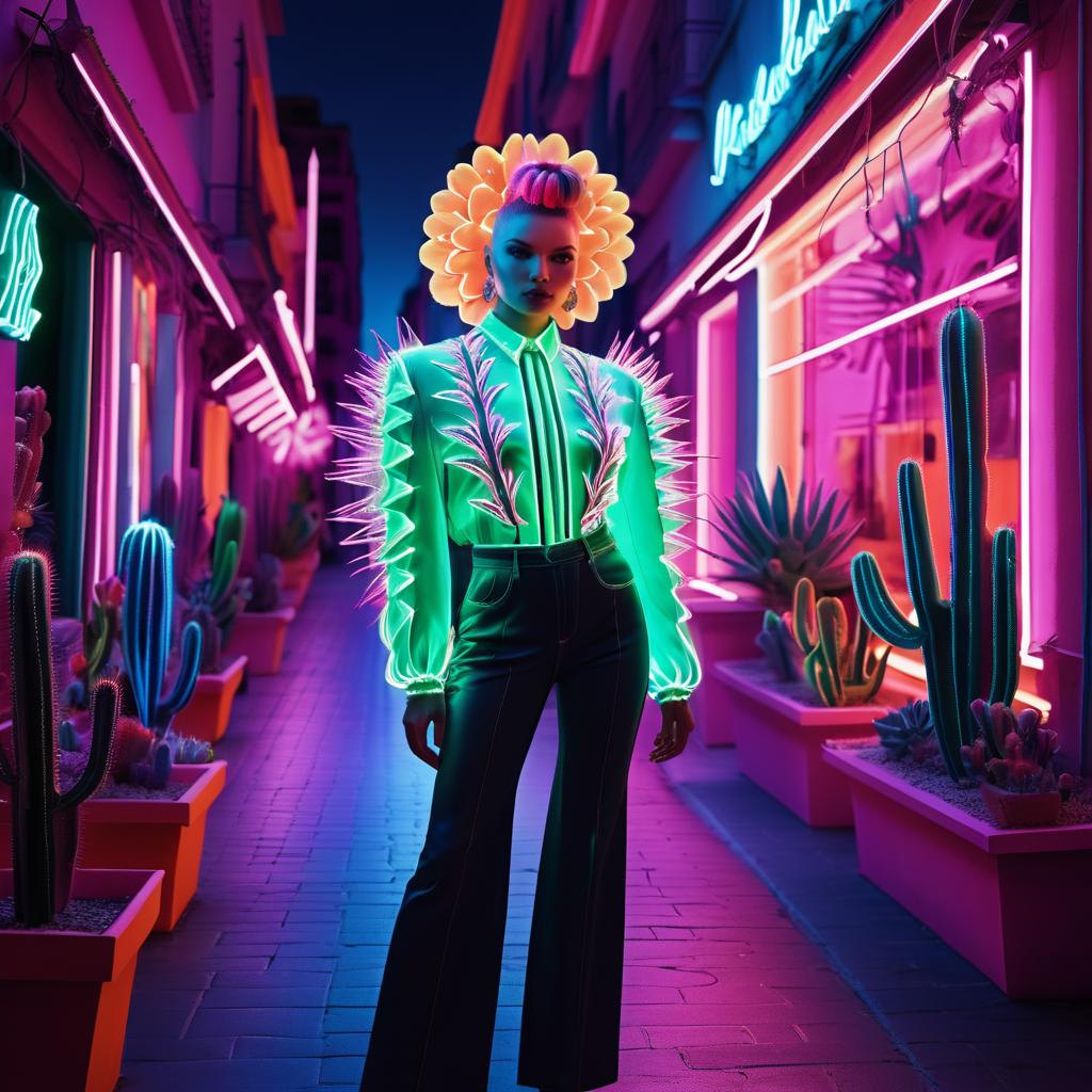 Vibrant Neon Cactus Street Photography