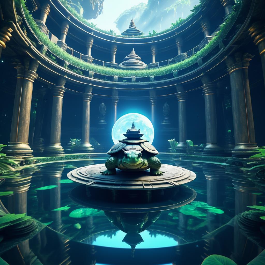 Meditating Turtle Humanoid in Space Temple