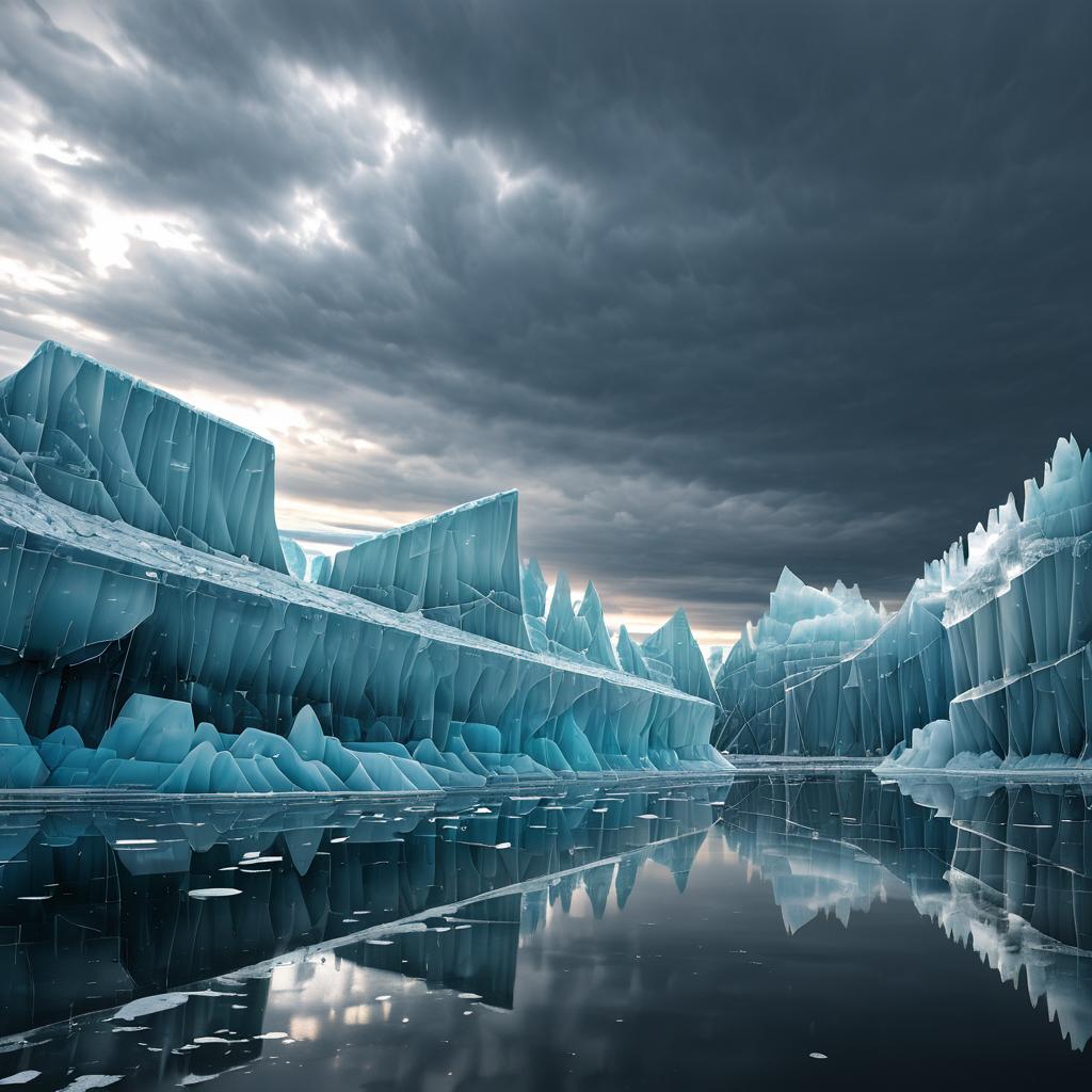 Majestic Icebergs in Wireframe Perspective