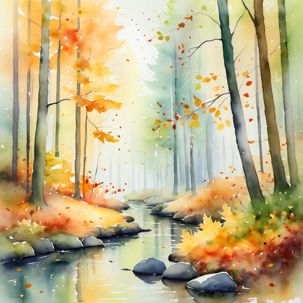 Peaceful Autumn Forest Watercolor Scene