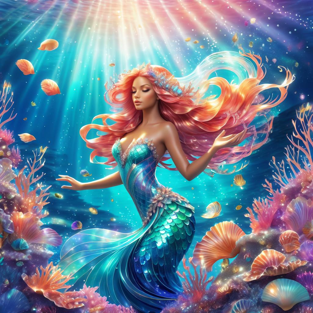 Whimsical Mermaid in Vibrant Coral Reef