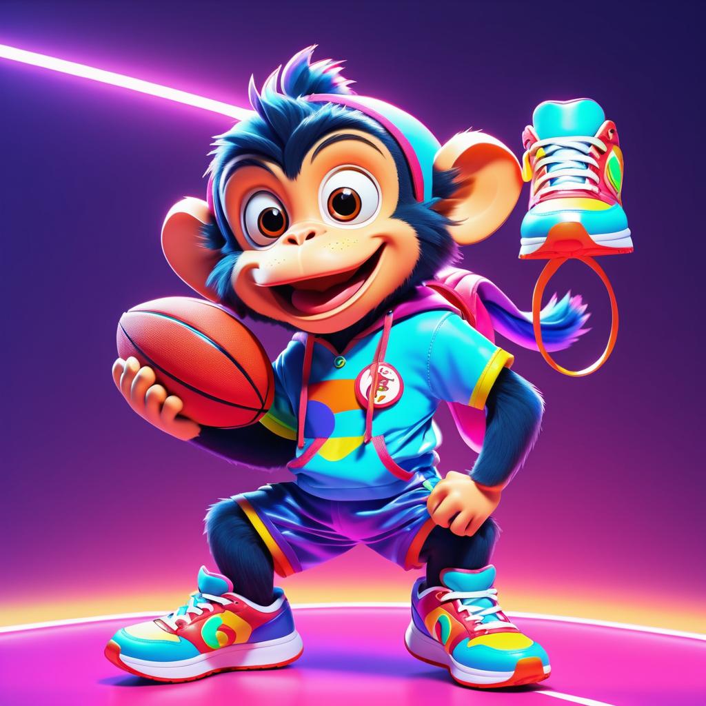 Joyful Monkey with Colorful Sports Shoe