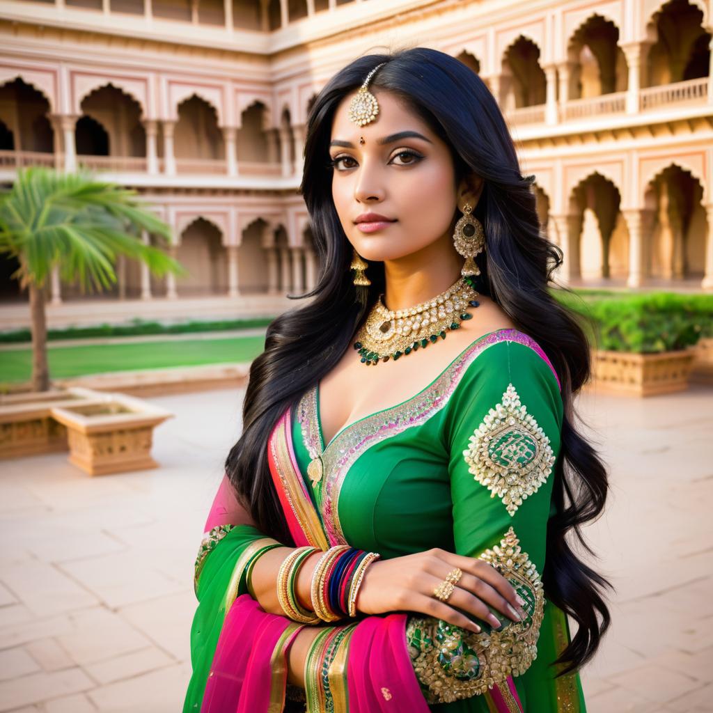 Elegant Indian Woman amidst Royal Jaipur Palaces