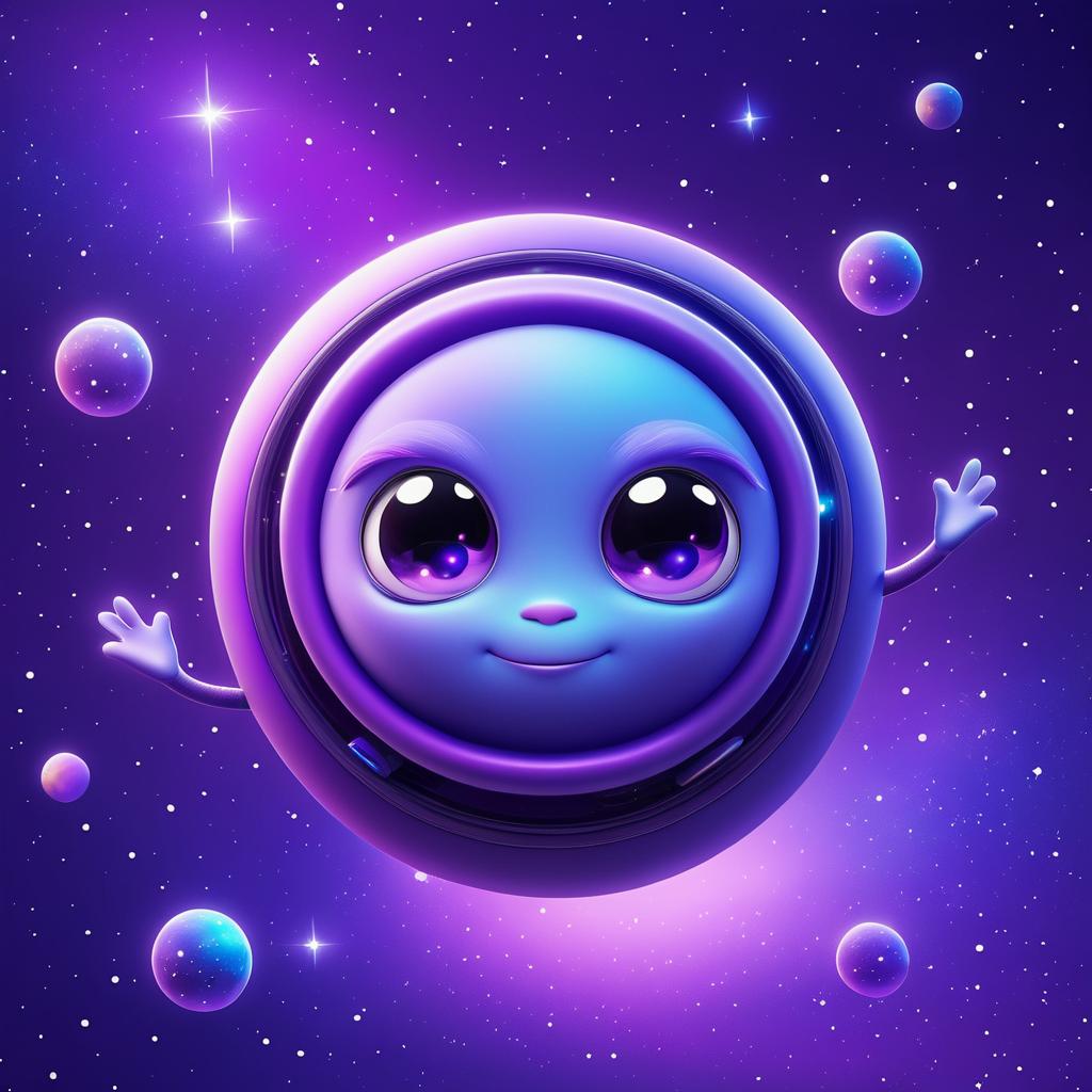 Playful Purple Alien Floating in Space