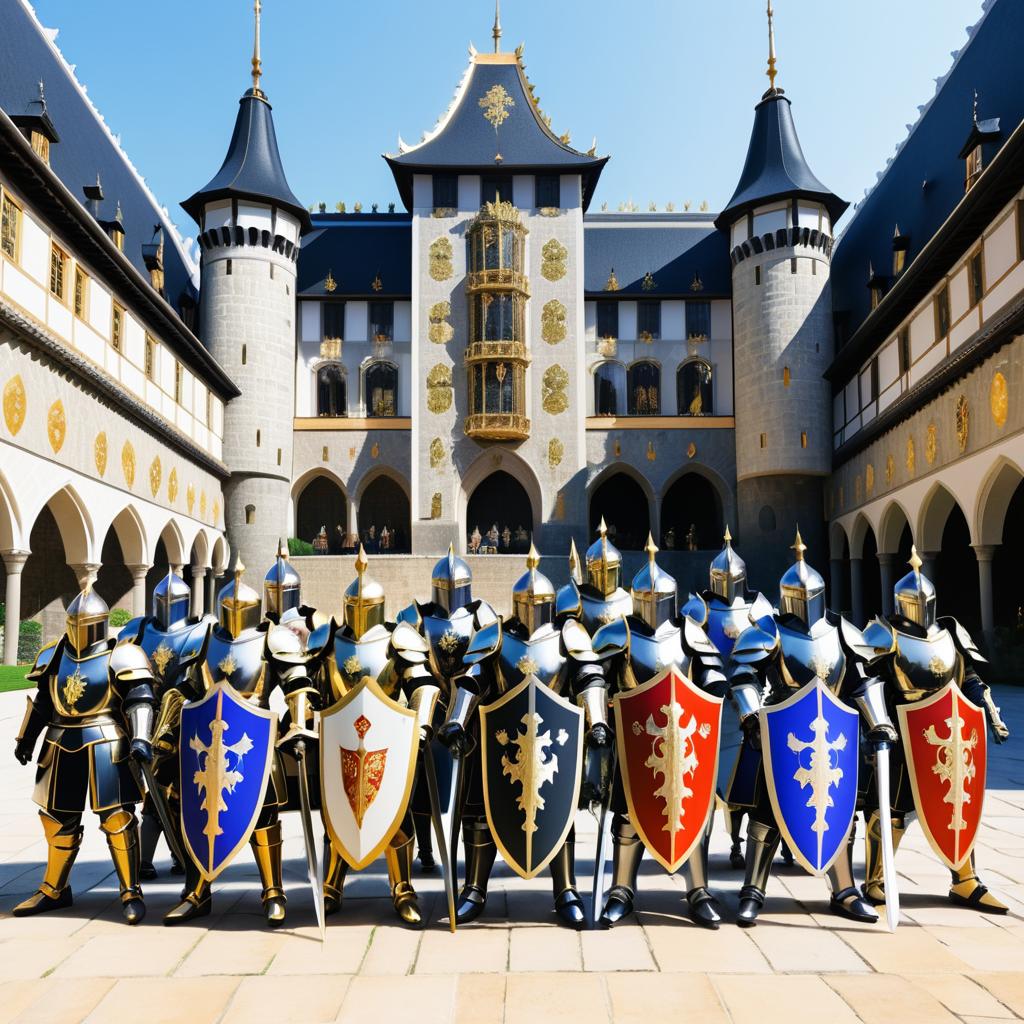 Legendary Knights in Majestic Castle Courtyard