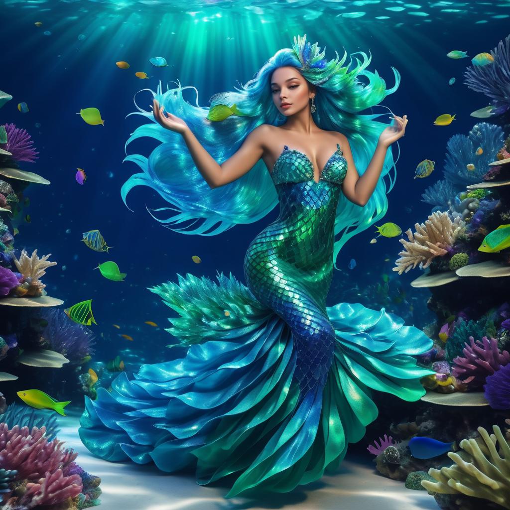 Mystical Mermaid in Vibrant Underwater Scene