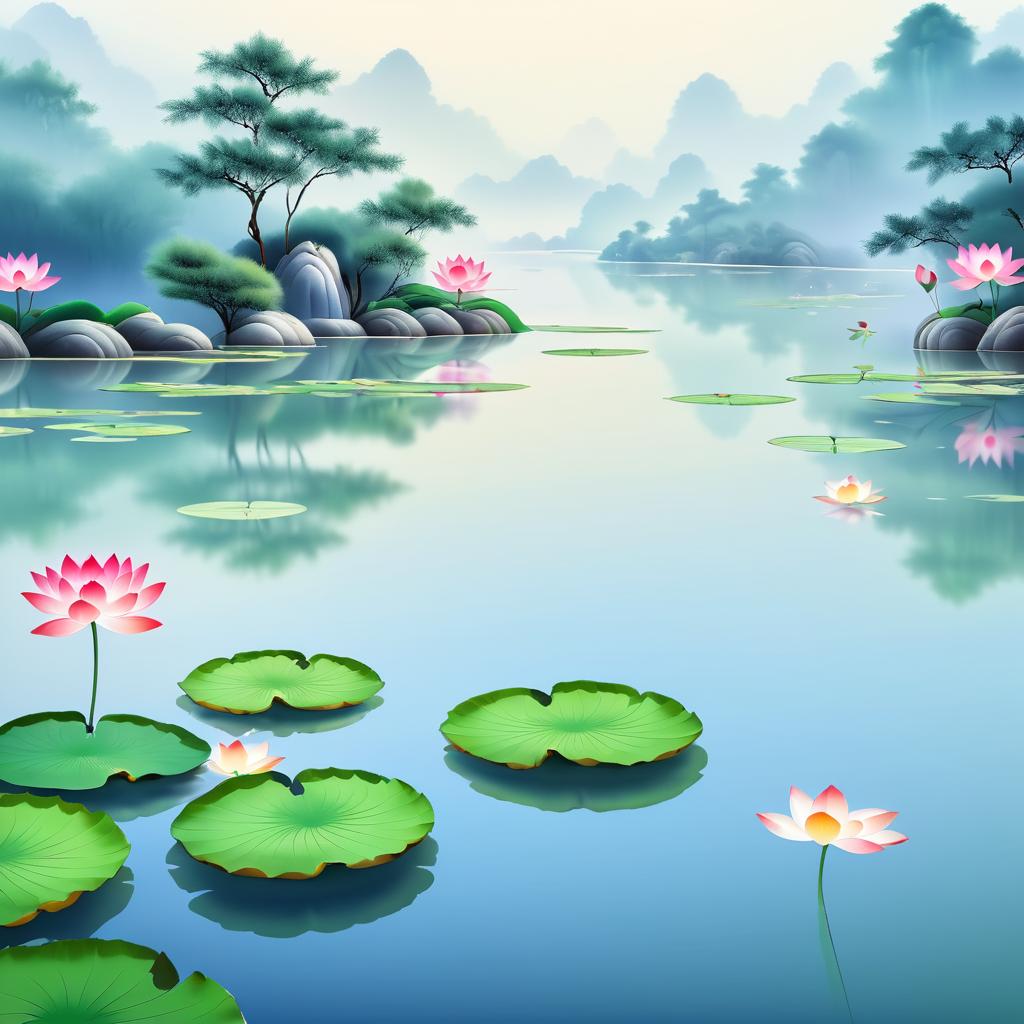 Tranquil Lakes and Lotus Flowers Artwork