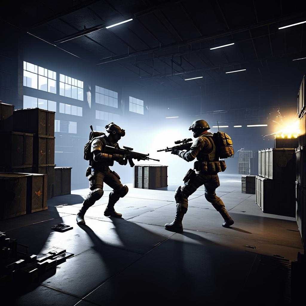 Soldier vs Rogue AI in Dark Warehouse