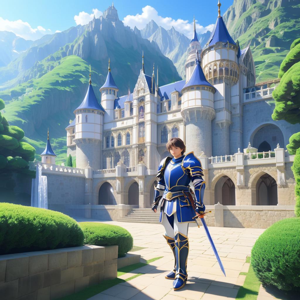 Brave Knight in Majestic Anime Landscape