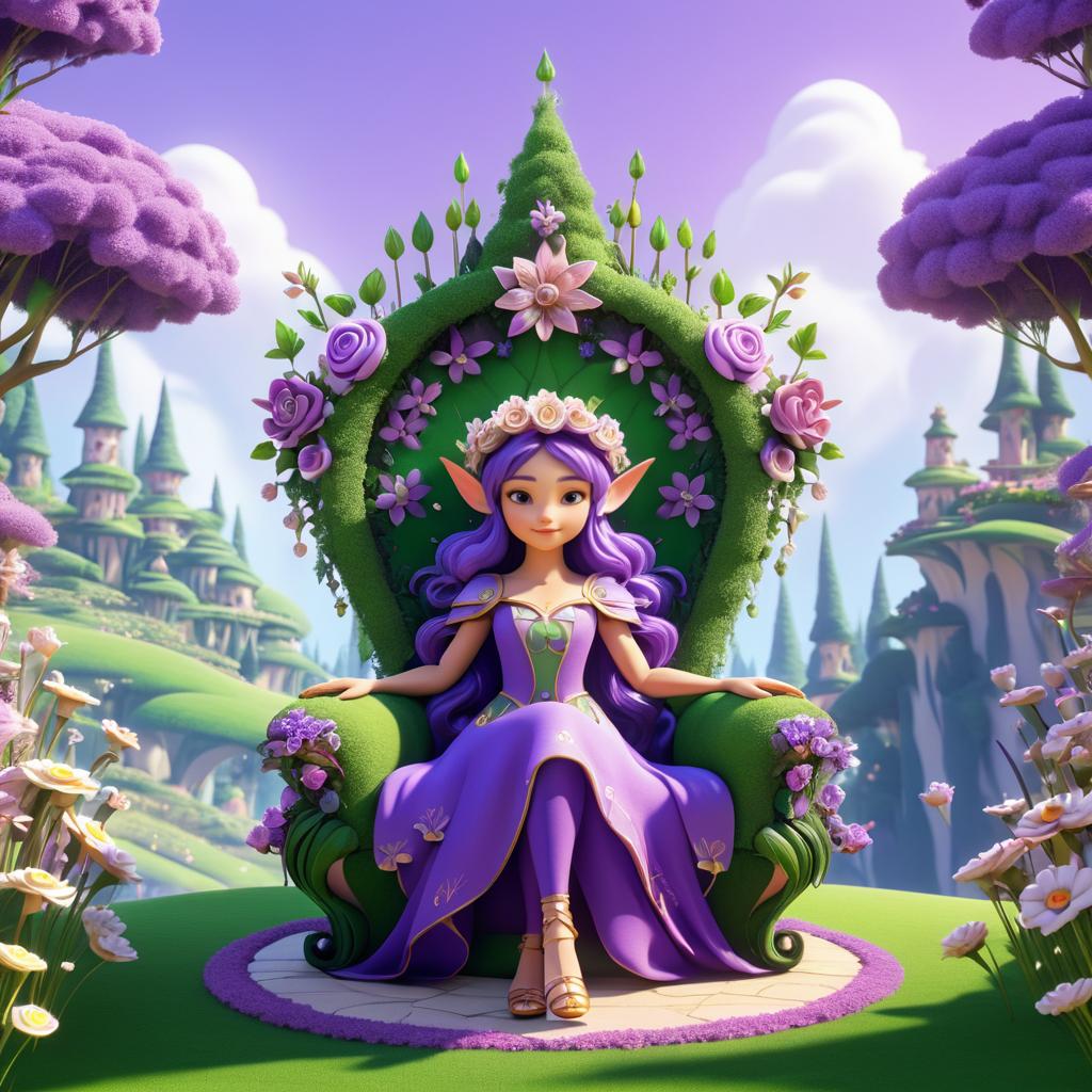 Whimsical Elf in Vibrant Nature Throne