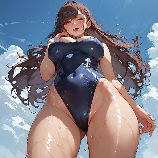 Girl in Swimsuit Under Blue Sky