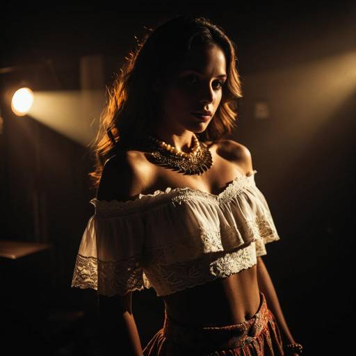 Vintage Style Portrait of Woman in Ivory Lace Top