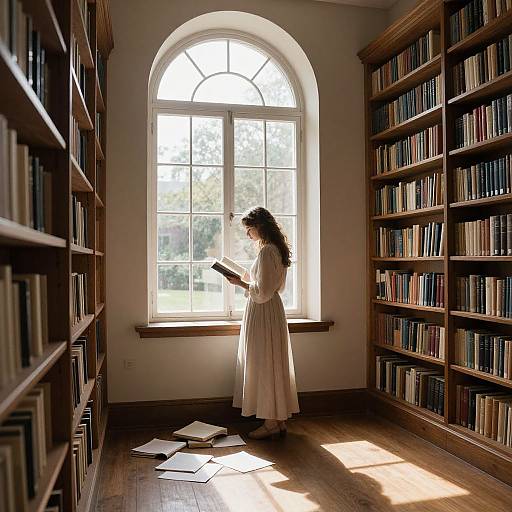Serene Library Sunlit Reading Scene