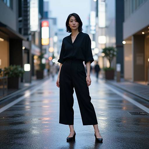 Elegant Tall Japanese Woman at Dusk
