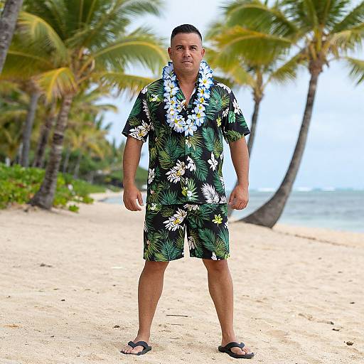 Man in Hawaiian Beach Costume