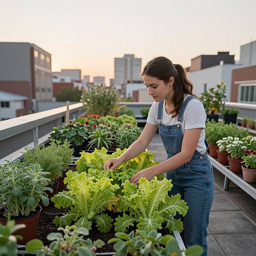 Urban Rooftop Garden Woman Care