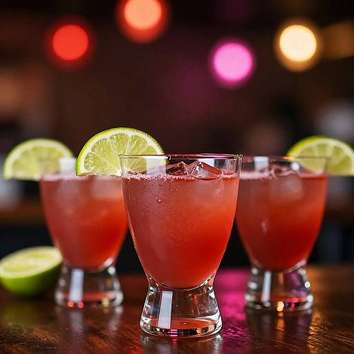 Vibrant Red Cocktails with Lime Garnish