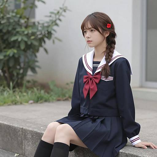 Japanese School Girl in Natural Setting