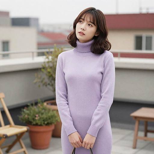 Curious Woman in Lavender Rooftop Garden