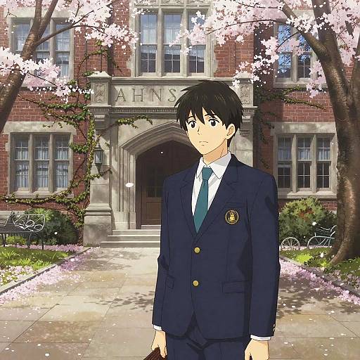 Young Scholar in Blossom-Covered Courtyard