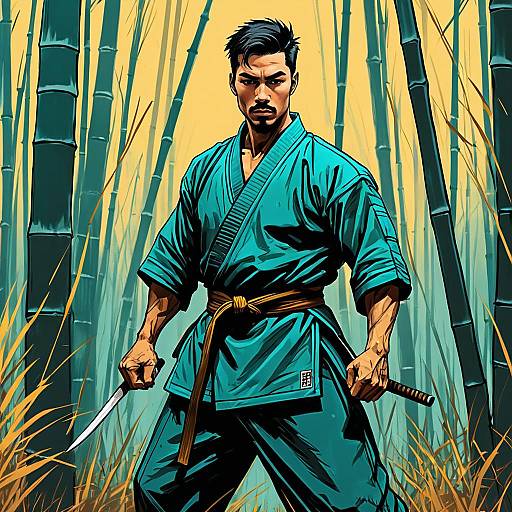 Martial Artist in Bamboo Forest